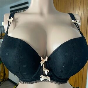 Elegant Black Polka Dot Bra with Bow Accents
